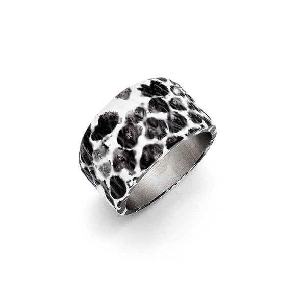 Stainless Steel Polished Black and White Textured Ring - Birthstone Company