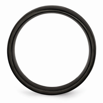 Stainless Steel 7mm Black IP-plated Grooved Brushed/Polished Band