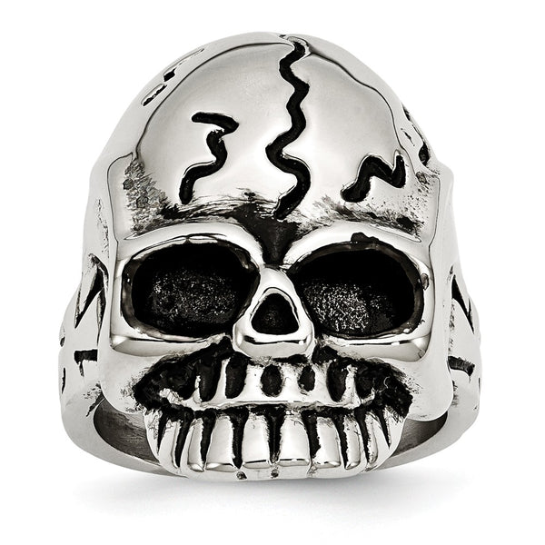 Stainless Steel Polished and Antiqued Skull Ring