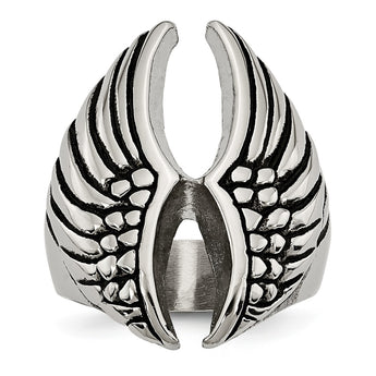 Stainless Steel Polished and Antiqued Wings Ring - Birthstone Company