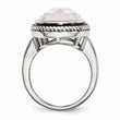 Stainless Steel Polished and Antiqued Rose Quartz Ring