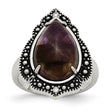Stainless Steel Polished/Antiqued Amethyst Teardrop Polished Ring