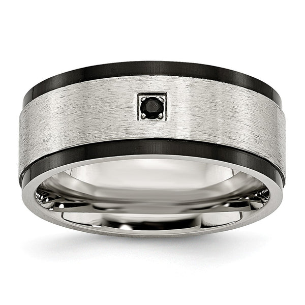 Stainless Steel Brushed/Polished Black IP-plated w/Black CZ Ring