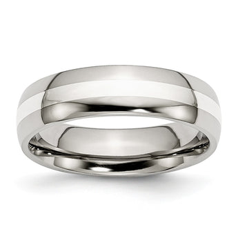 Stainless Steel Sterling Silver Inlay 6mm Polished Band