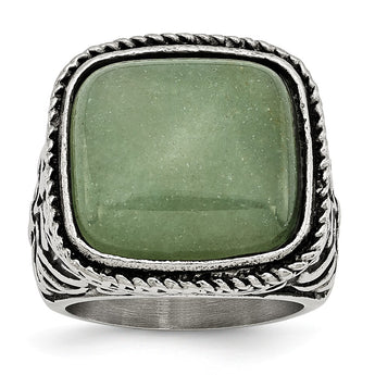 Stainless Steel Antiqued/Polished Chalcedony Aventurine Ring