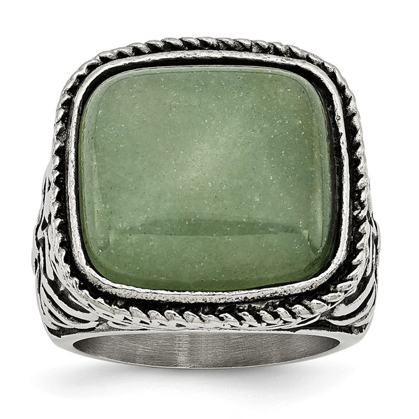 Stainless Steel Antiqued/Polished Chalcedony Aventurine Ring