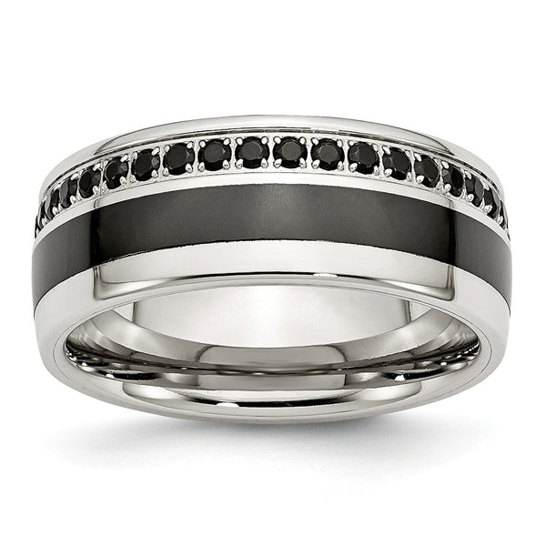 Stainless Steel Polished Black Ceramic Inlay CZ 9.00mm Band
