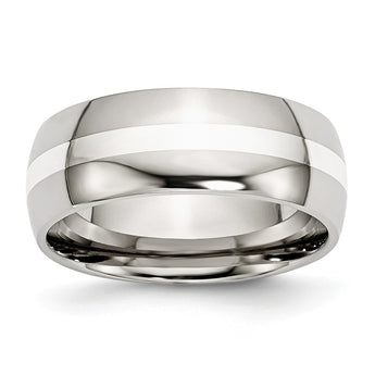 Stainless Steel Sterling Silver Inlay 8mm Polished Band