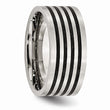 Stainless Steel Brushed Black Rubber 10.00mm Ring