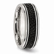 Stainless Steel Polished Grooved/Genuine Stingray Textured 8mm Ring