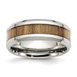 Stainless Steel Polished Wood Inlay Enameled 8.00mm Ring