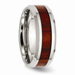 Stainless Steel Polished Red Wood Inlay Enameled 8.00mm Ring