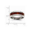 Stainless Steel Polished Red Wood Inlay Enameled 8.00mm Ring