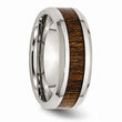 Stainless Steel Polished Brown Wood Inlay Enameled 8.00mm Ring