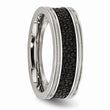Stainless Steel Polished Black IP-plated/Genuine Stingray Textured Ring