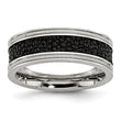 Stainless Steel Polished Black IP-plated/Genuine Stingray Textured Ring