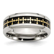 Stainless Steel Polished w/Carbon Fiber Inlay/Yellow IP-plated Cross Ring