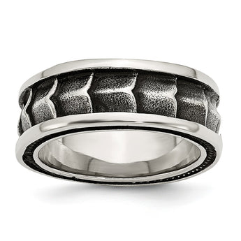 Stainless Steel Polished and Antiqued 9mm Band