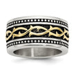 Stainless Steel Antiqued and Yellow IP-plated 13.25mm Ring
