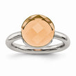 Stainless Steel Polished Peach Glass Ring - Birthstone Company