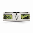 Stainless Steel Polished w/ CZ Printed Green Camo Under Rubber Band