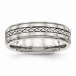 Stainless Steel Polished & Brushed w/Silver Braid Inlay Ring