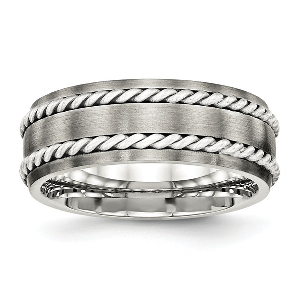Stainless Steel Brushed w/Silver Double Twist Inlay Ring