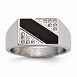 Stainless Steel Polished Black Enameled CZ Signet Ring
