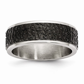 Stainless Steel Polished and Textured Black Ip-plated Band