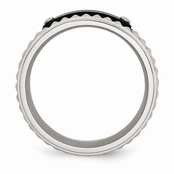 Stainless Steel Brushed and Polished Black IP-plated Faceted Ring