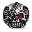 Stainless Steel Antiqued & Polished w/ Glass & Crystal Skull Ring