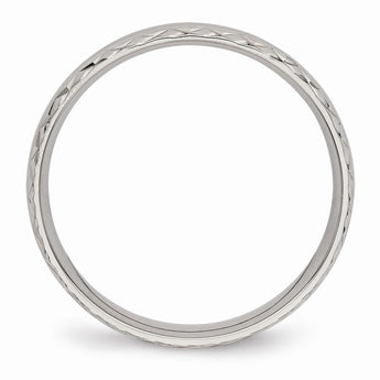 Stainless Steel Polished Grooved Criss Cross Design Ring