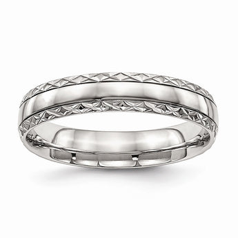 Stainless Steel Polished Grooved Criss Cross Design Ring
