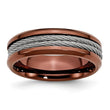 Stainless Steel Ridged Edge Brown IP-plated w/Cable 7mm Band