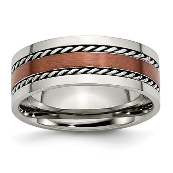 Stainless Steel Brown IP-plated Brushed Center 8mm Polished Band