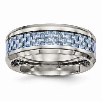 Stainless Steel Polished Blue Carbon Fiber Inlay Ring