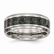 Stainless Steel Polished Black/Green Carbon Fiber Inlay Ring