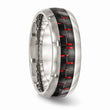 Stainless Steel Polished Black/Red Carbon Fiber Inlay Ring