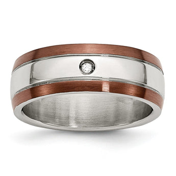 Stainless Steel Brown IP-plated Brushed w/Diamond 8mm Polished Band