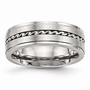 Stainless Steel Brushed and Polished Twisted 7.00mm Band