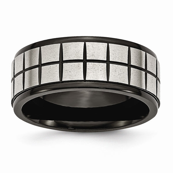 Stainless Steel Brushed & Black IP-plated 9mm Band