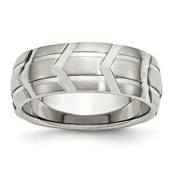 Stainless Steel Grooved 8mm Brushed & Polished Band