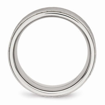 Stainless Steel Polished w/Brushed Center Ridged Edge Diamond Cut Ring