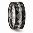Stainless Steel Polished Faceted Black Ceramic CZ Ring