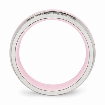 Stainless Steel Polished Pink Ceramic CZ Ring