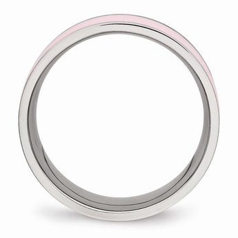 Stainless Steel Polished Pink Ceramic Ring