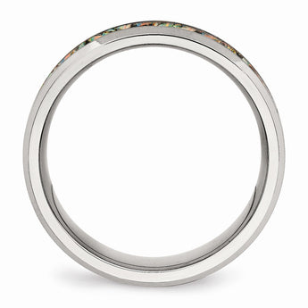 Stainless Steel Polished with Imitation Opal 8mm Men's Ring