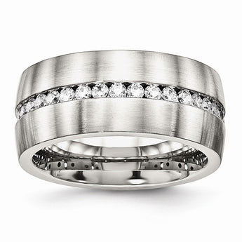 Stainless Steel Brushed and Polished CZ Ring