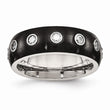Stainless Steel Brushed and Polished Black IP CZ Half Round Ring