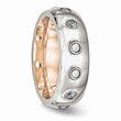 Stainless Steel Polished Rose IP CZ Half Round Ring